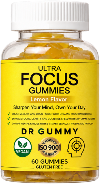 Ultra Focus Gummies bottle on transparent background