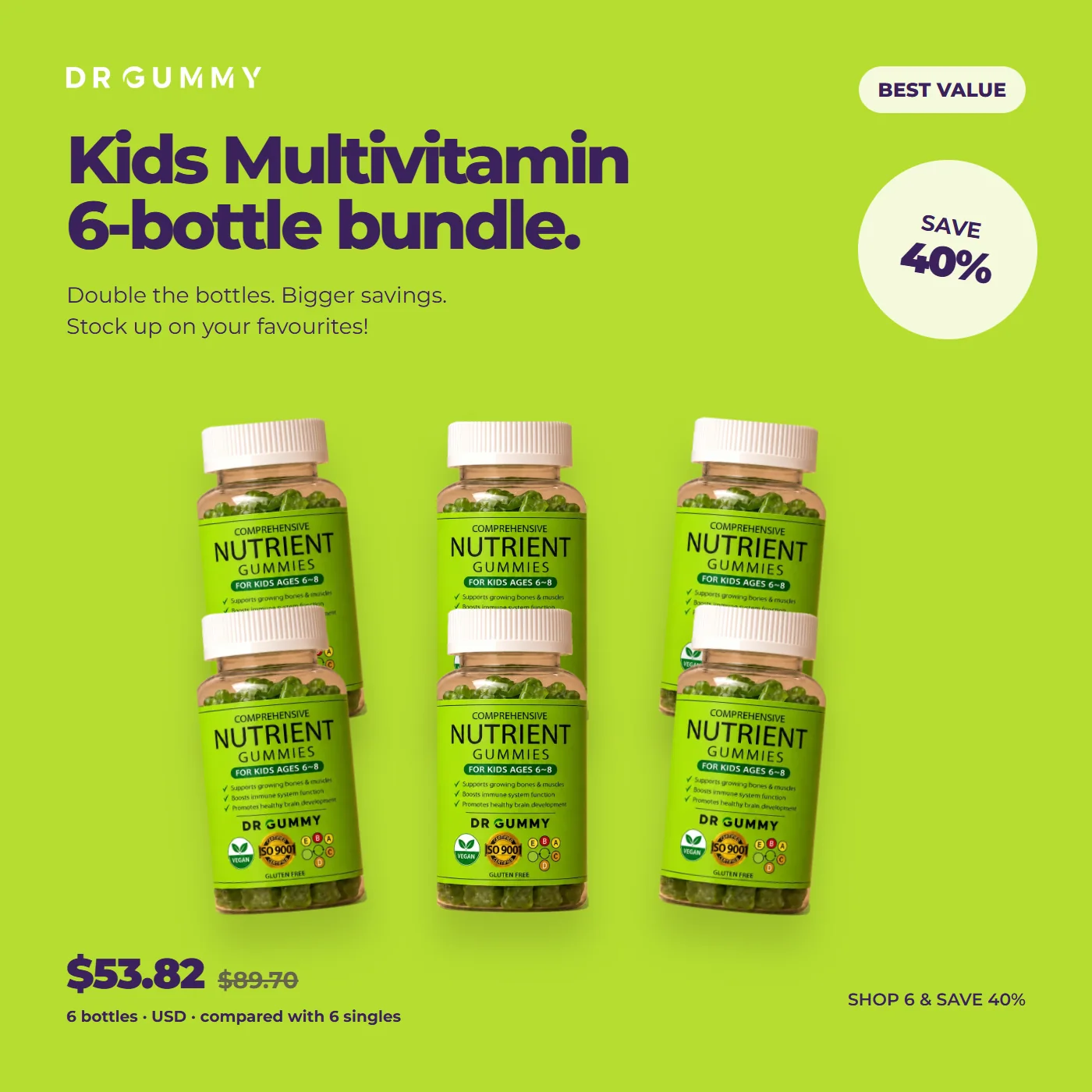 Six-bottle Kids Multivitamin bundle