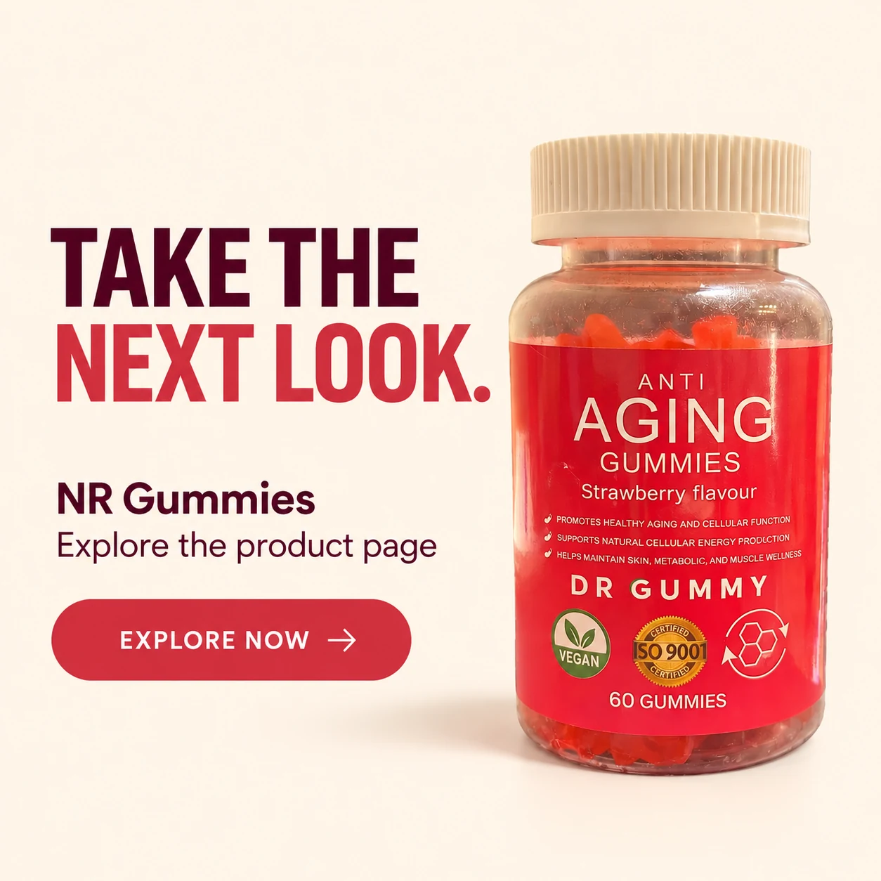 Anti Aging Gummies bottle and TikTok Shop product-page invitation