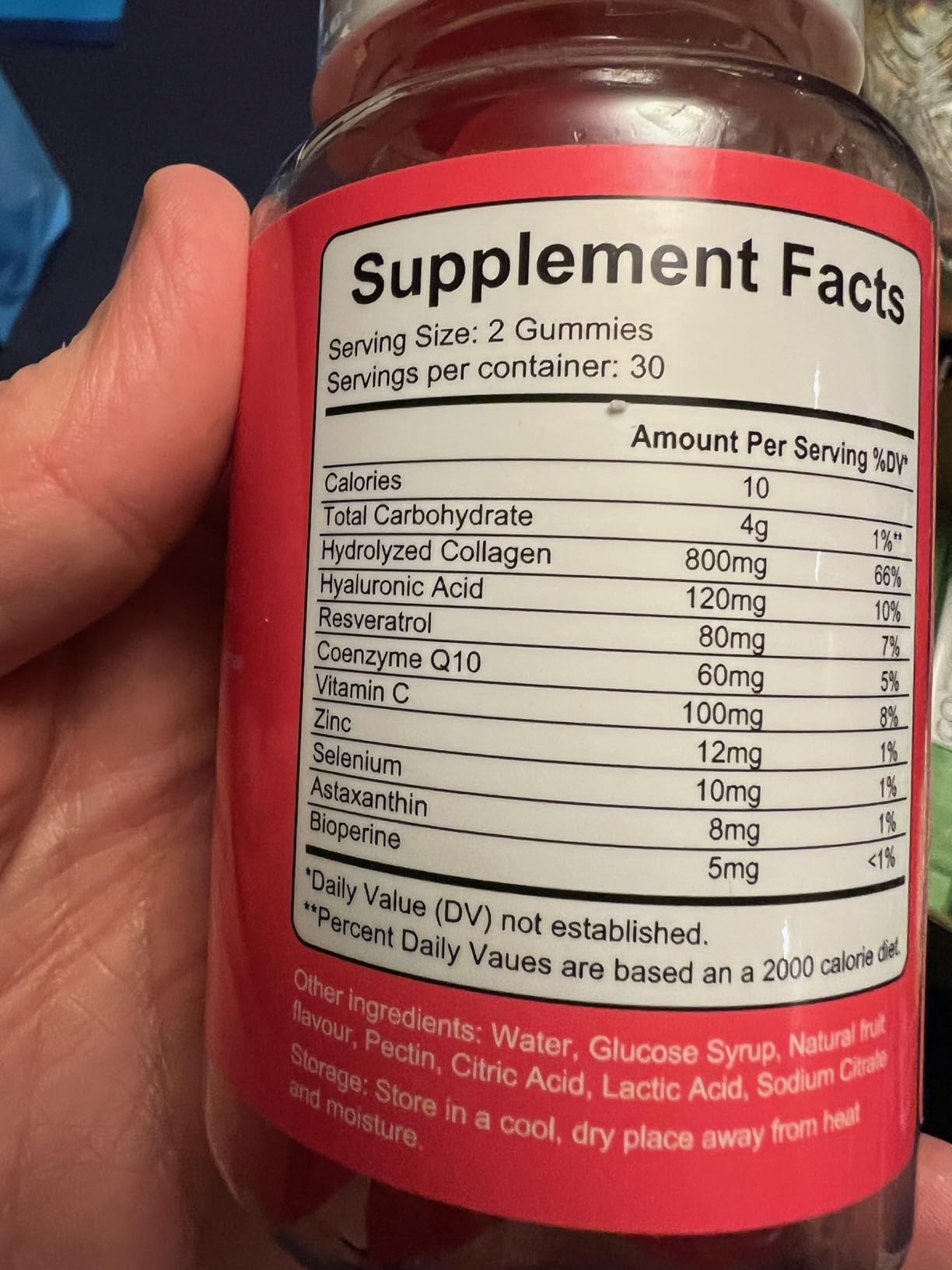 Customer photo of supplement facts label